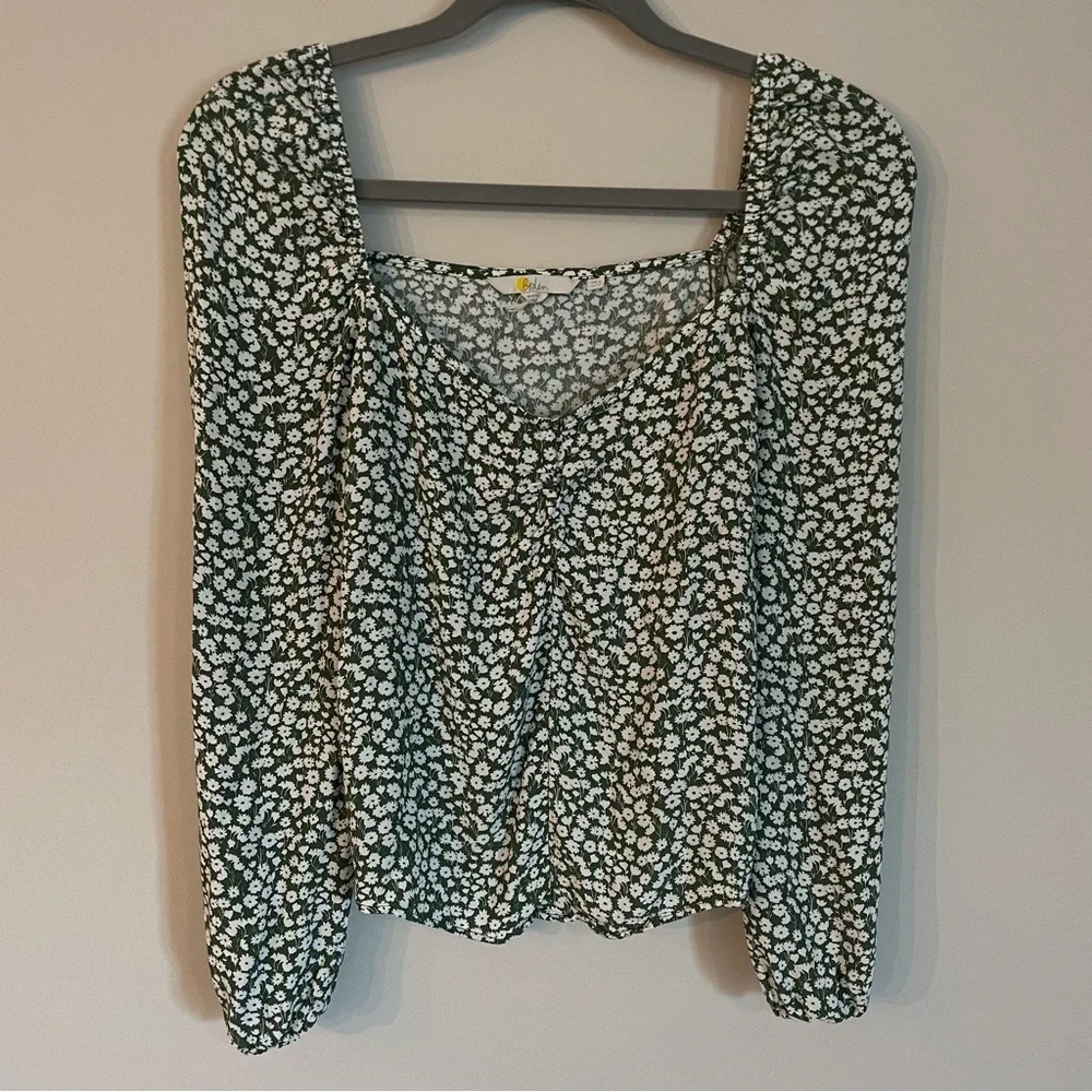 Boden Sweetheart Neckline Slight Puff Long-Sleeve Blouse Size 2